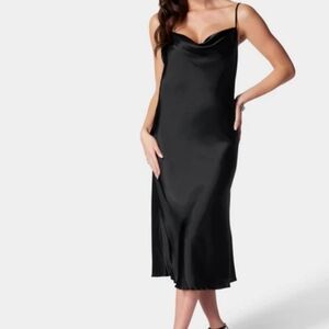 BEBE XL Black Satin Cowl Neck Slip Dress‎